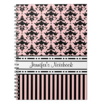 Chic Paris Pink and Black Damask and Stripes notebooks