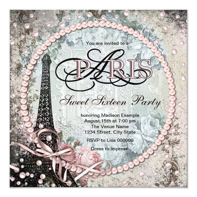 Chic Paris Sweet 16 Party Card (front side)