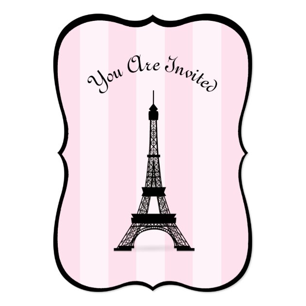 Chic Parisian Pink Stripe Black Eiffel Tower Card