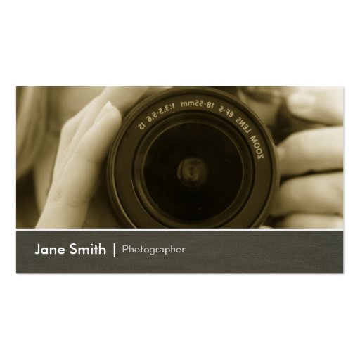 Chic Photographer Photojournalist Camera Lens Business Card Templates (front side)