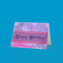 Chic Pink and Purple Happy Birthday Card cards