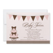 Chic pink + brown girls baby shower invitation invitation
