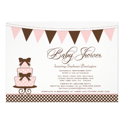 Chic pink + brown girls baby shower invitation