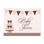 Chic pink + brown girls baby shower invitation postcard