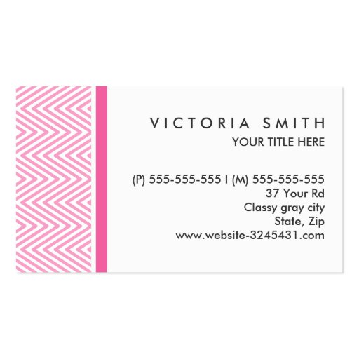 Chic pink chevron pattern professional profile business card template (back side)