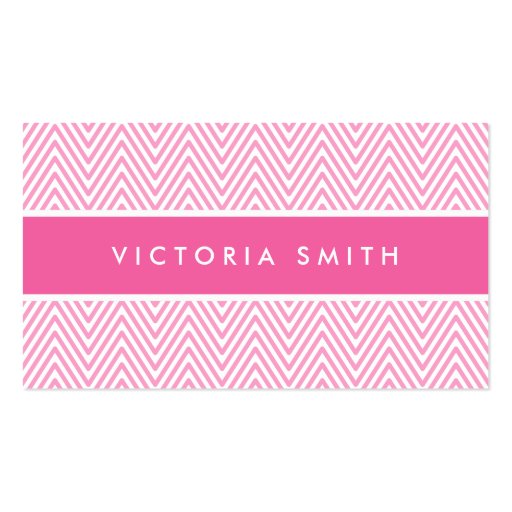 Chic pink chevron pattern professional profile business card template (front side)
