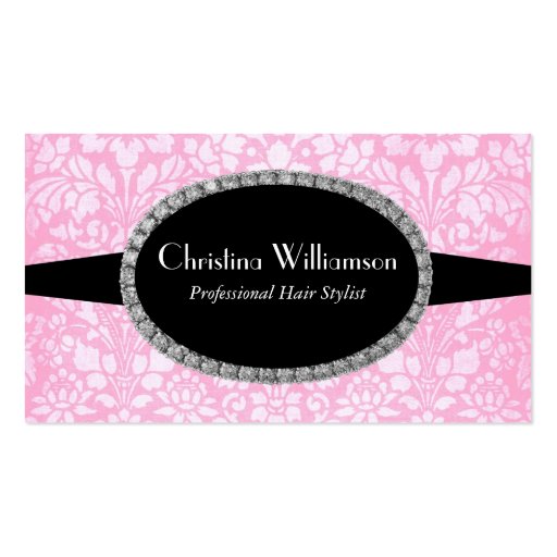 Chic pink Damask Rhinestones Business Cards (front side)