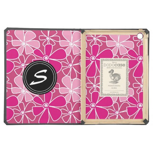Chic Pink Doodle Flowers Pattern Monogrammed Cover For iPad Air