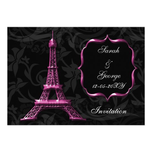 chic pink eiffel tower Paris wedding invitation