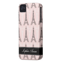 Chic Pink Eiffel Tower Pattern Personalized iPhone 4 Case-Mate Cases