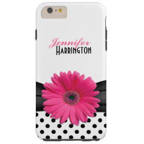Chic Pink Gerbera Daisy Polka Dot Flower Tough iPhone 6 Plus Case