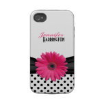 Chic Pink Gerbera Daisy Polka Dot iPhone 4 Case