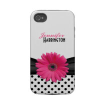 Chic Pink Gerbera Daisy Polka Dot iPhone 4 Case