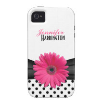 Chic Pink Gerbera Daisy Polka Dot iPhone 4 Case