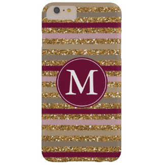 Chic Pink Gold Faux Glitter Stripes Monogram Barely There iPhone 6 Plus Case