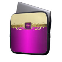 Chic Pink Gold Scroll Trendy Laptop Sleeve