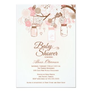 Chic pink mason jar floral baby shower invitation