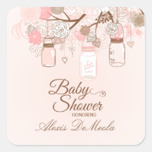 Chic pink mason jar floral baby shower stickers