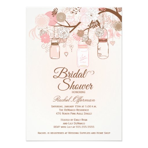 Chic pink mason jar floral bridal shower invite