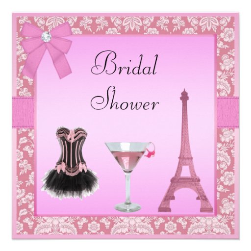 Chic Pink Paris Damask Corset Bridal Shower Personalized Announcement