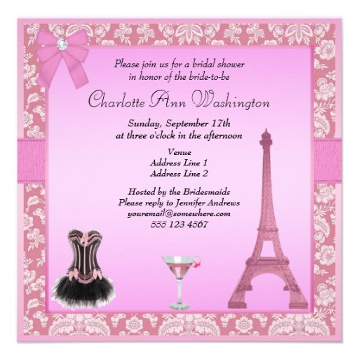 Chic Pink Paris Damask Corset Bridal Shower Personalized Announcement