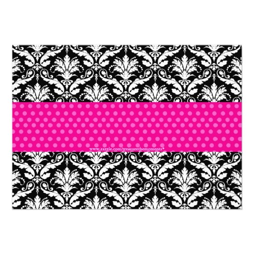 Chic Pink Polka Dot Damask Baby Shower Invite