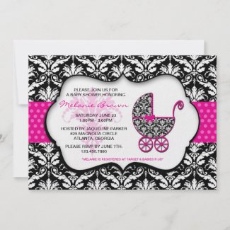 Chic Pink Polka Dot Damask Baby Shower Invite zazzle_invitation