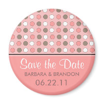 Chic pink polka dots Save the Date Magnet (round)