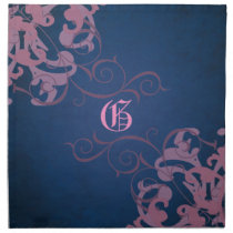 Chic Pink Scroll Blue Monogram Napkins