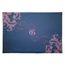 Chic Pink Scroll Blue Monogram Placemats