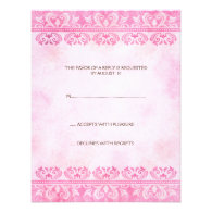 Chic pink vintage lace wedding invite RSVP card
