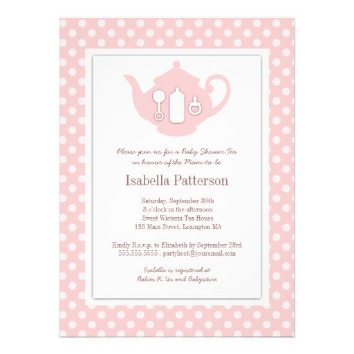 Chic Pink | White Teapot Baby Shower Tea Party Personalized Announcement