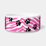 CHIC PINK ZEBRA AND BLACK PAW PRINT petbowl