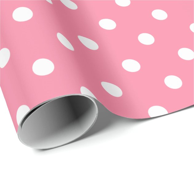 Chic Preppy Pink and White Polka Dots Wrapping Paper 3/4