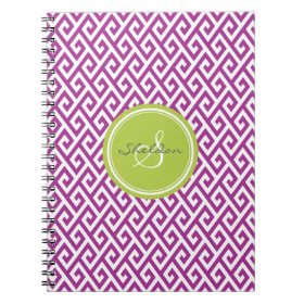 Chic purple abstract geometric pattern monogram spiral note books