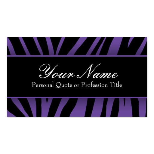 Chic Purple and Black Zebra Stripes Business Cards (front side)