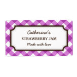 Chic purple and white gingham canning jar labels