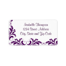 Chic Purple Damask Flourish Border Address Label