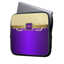 Chic Purple Faux Gold Scroll Trendy Laptop Sleeve