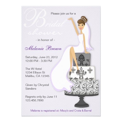 Chic Purple Modern Bride Bridal Shower Personalized Announcement (front side)