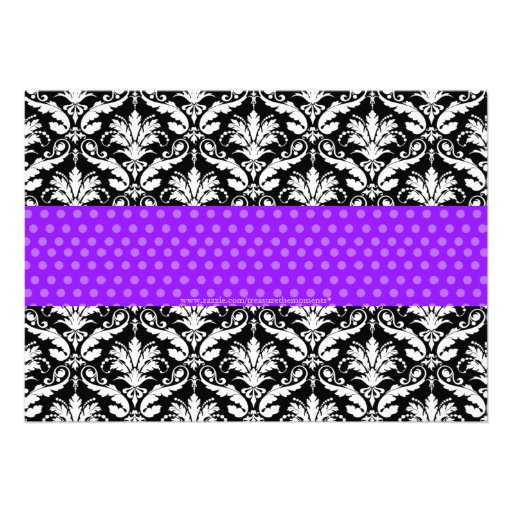 Chic Purple Polka Dot Damask Baby Shower Invite