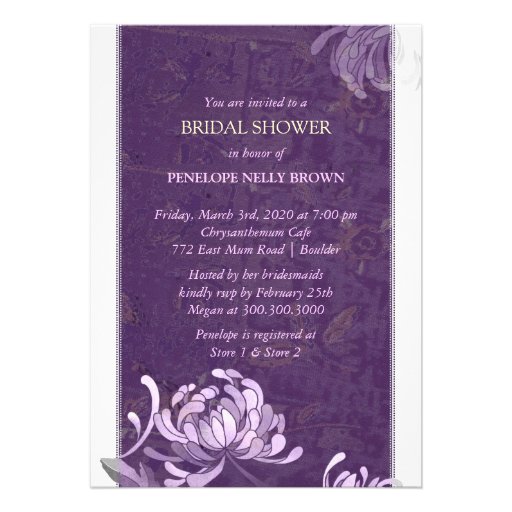 Chic Purple & White Asian Mum Modern Bridal Shower Invite