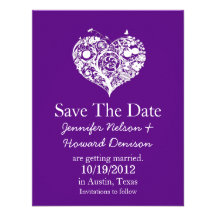 Chic Purple & White Heart Wedding Announcement