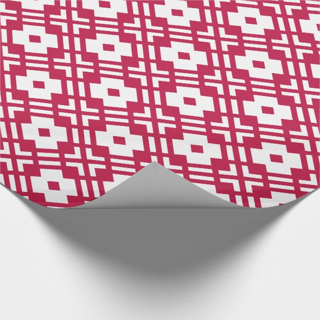 Chic red abstract geometric pattern monogram wrapping paper 4/4