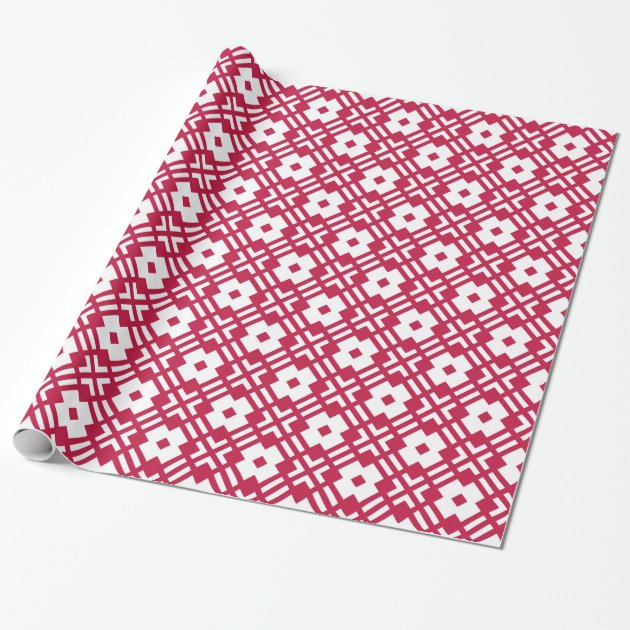 Chic red abstract geometric pattern monogram wrapping paper 1/4