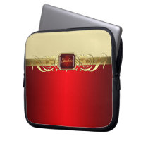 Chic Red Gold Scroll Trendy Laptop Sleeve