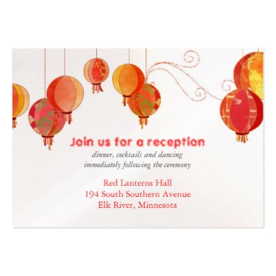 Chic Red Lanterns Wedding Reception Inserts Large Business Card