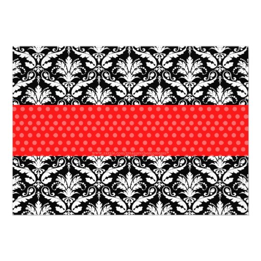 Chic Red Polka Dot Damask Baby Shower Invite