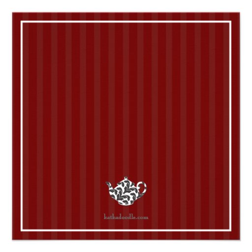 Chic Red & White w Damask Bridal Shower Tea Party Custom Announcements