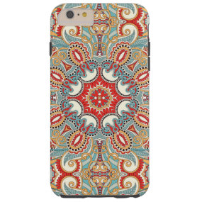 Chic Retro Red Turquoise Teal Kaleidoscope Pattern Tough iPhone 6 Plus Case